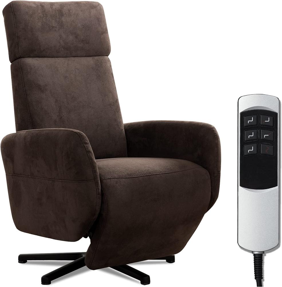 Cavadore TV-Sessel Cobra mit Motoren + Akku / Fernsehsessel mit Liegefunktion, Relaxfunktion / Mit Fernbedienung / Sternfuß, belastbar bis 130 kg / 71 x 110 x 82 / Lederoptik, Dunkelbraun Bild 1