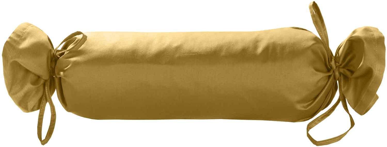 Mako Satin / Baumwollsatin Nackenrollen Bezug uni / einfarbig gold 15x40 cm mit Bändern Bild 1