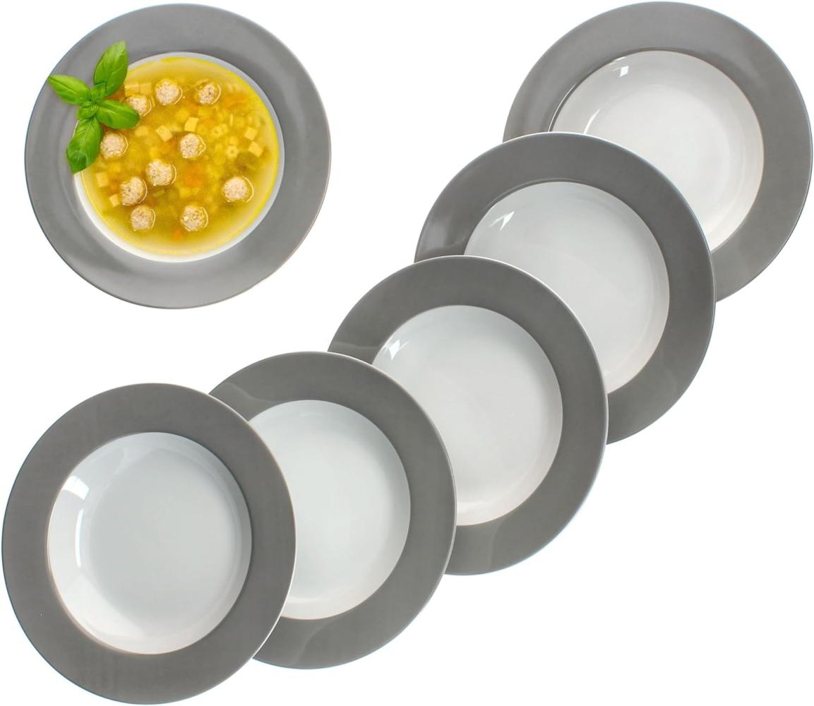 6er Set Variant Grau Suppenteller bunt tiefe Teller Pasta Salat Müsli 6 Personen Bild 1