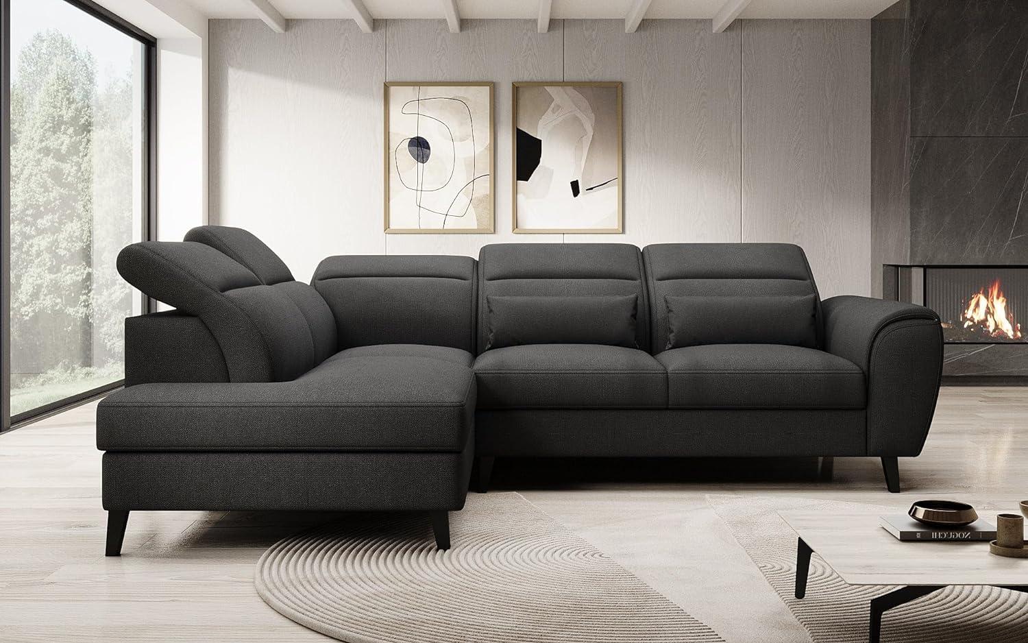 Designer Sofa Nobile mit verstellbarer Rückenlehne Stoff Schwarz Links Bild 1
