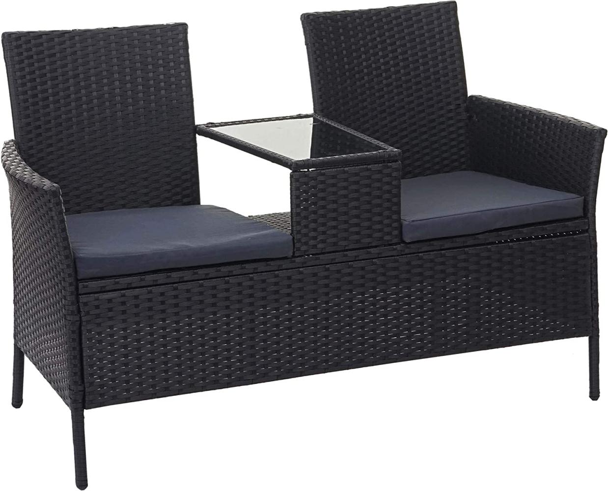 Poly-Rattan Sitzbank mit Tisch HWC-E24, Gartenbank Sitzgruppe Gartensofa, 132cm ~ schwarz, Kissen dunkelgrau Bild 1