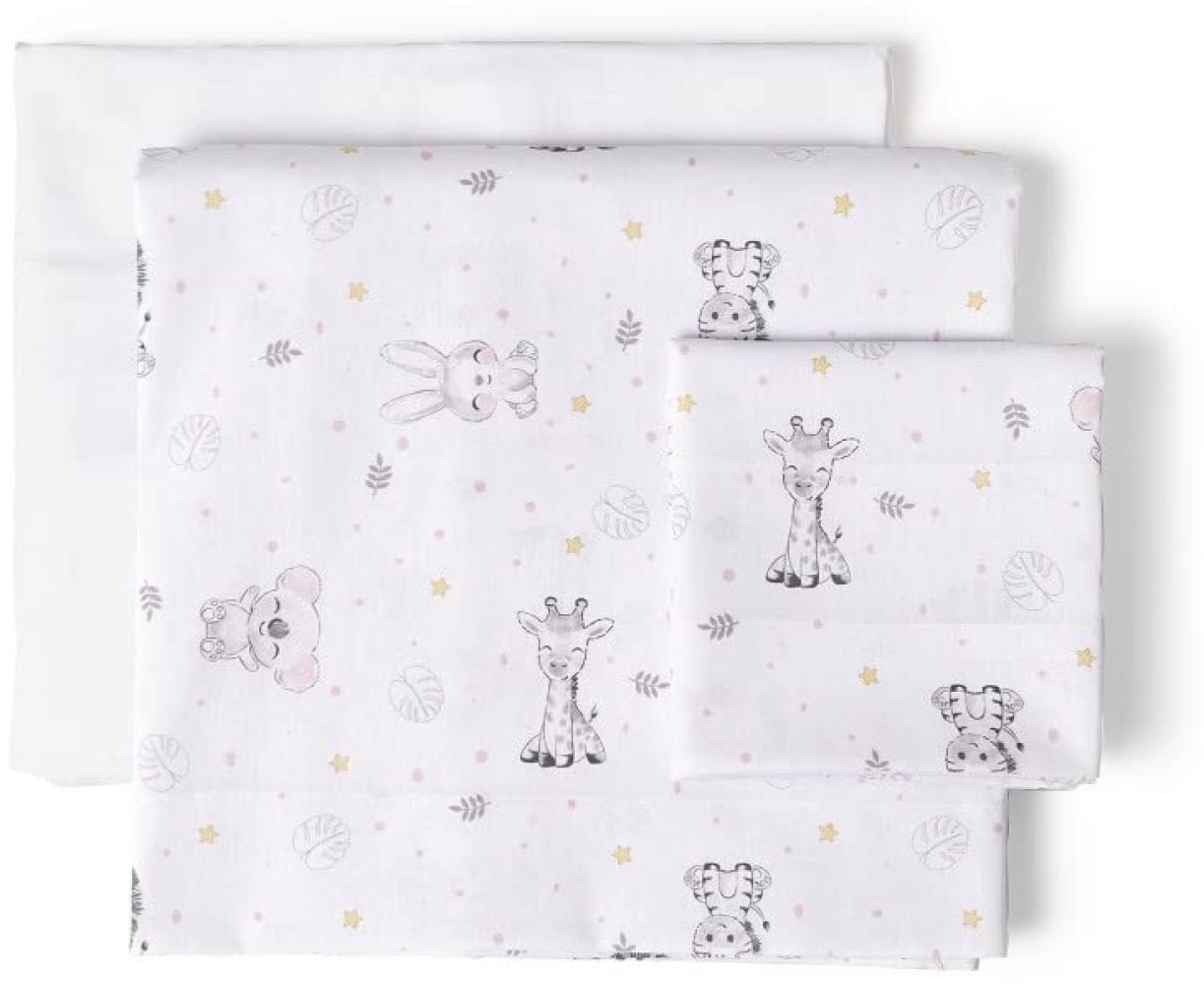 Bettlaken-Set für Babybett KOALA in Weiß rosa· 100% Baumwolle · 3- Teilig Bettwäsche-Set für Babywiege Bild 1