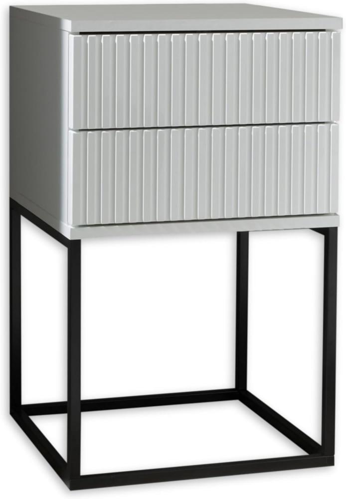 MARLE Nachttisch in Weiß - Moderner Nachtschrank mit Schubladen und schwarzem Metallgestell - 40 x 65 x 38,5 cm (B/H/T) Bild 1