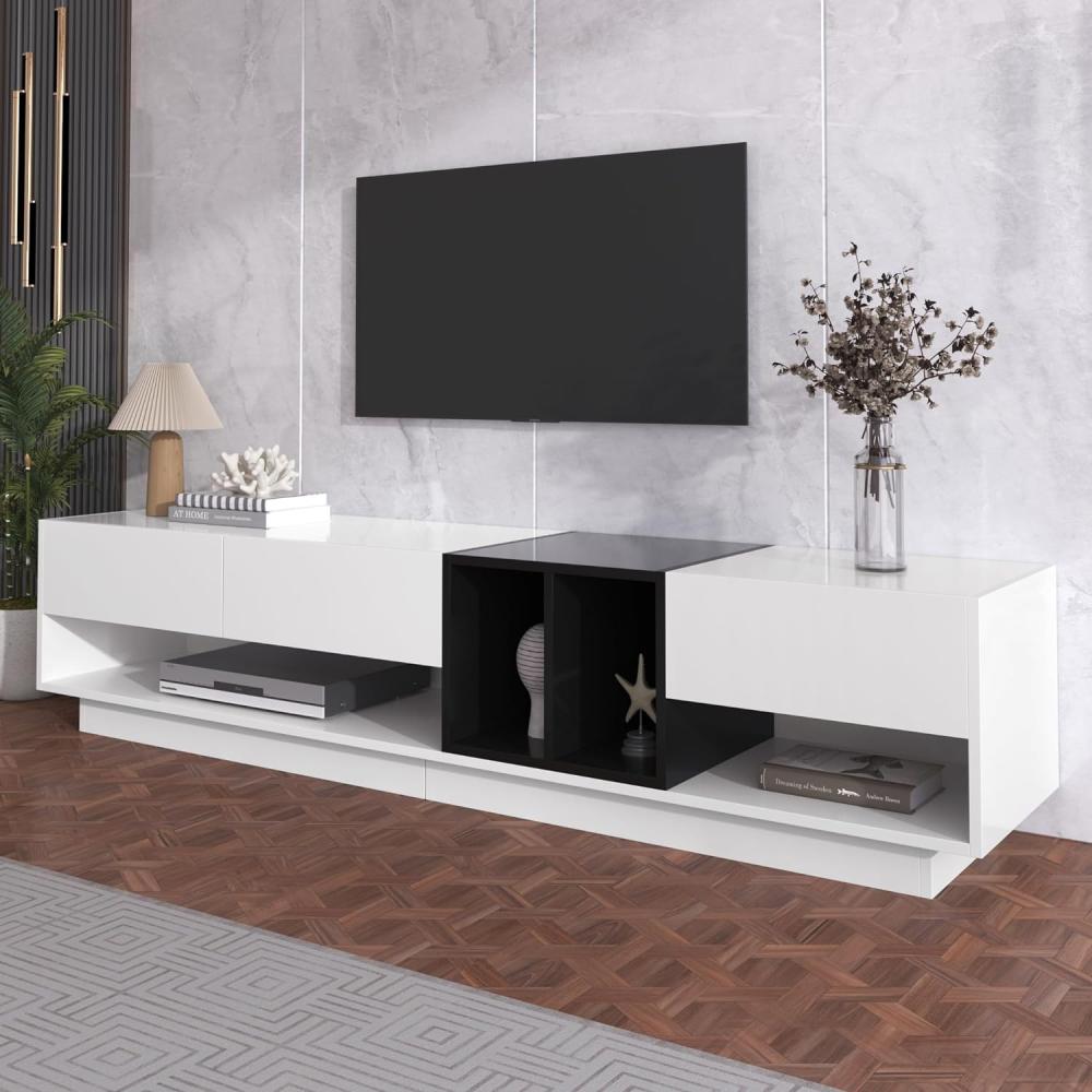 Merax Lowboard TV-Board, TV-Schrank, hochglanz mit Schubladen und offenen Fächer, Breite 190cm Bild 1