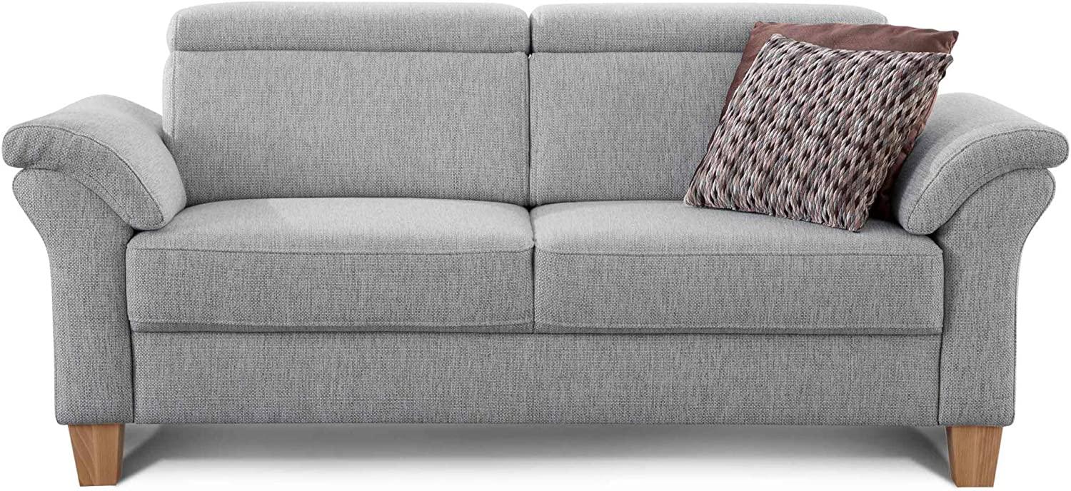 Cavadore 3-Sitzer Sofa Ammerland / Couch mit Federkern im Landhausstil / Inkl. verstellbaren Kopfstützen / 186 x 84 x 93 / Strukturstoff hellgrau Bild 1