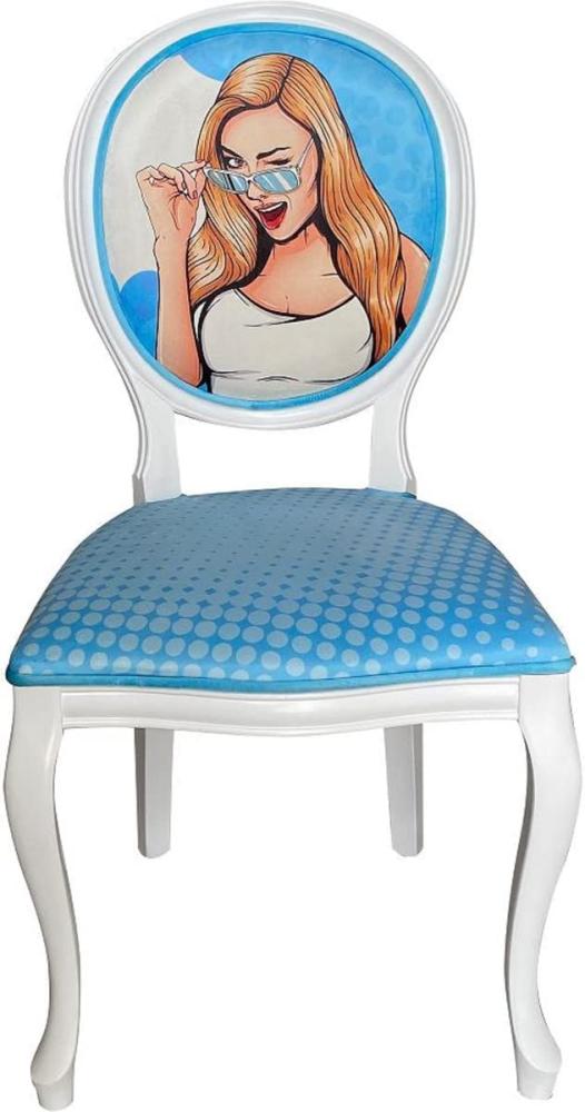 Casa Padrino Barock Esszimmer Stuhl Blau / Mehrfarbig / Weiß - Handgefertigter Antik Stil Stuhl mit Design - Esszimmer Möbel im Barockstil Bild 1