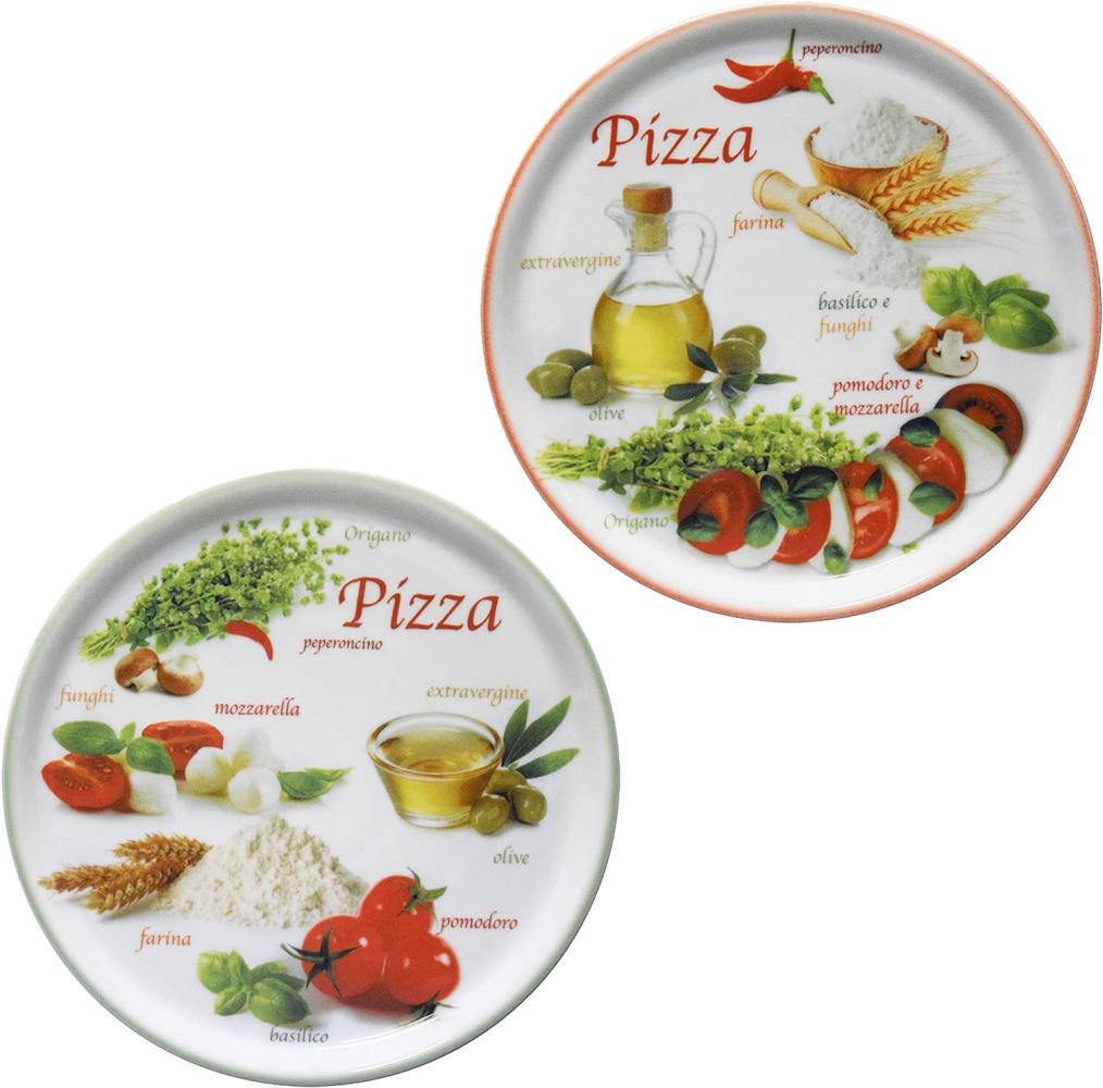 2er Set Pizzateller Napoli Green & Red Ø 32 cm Platte XL-Teller Porzellan Bild 1