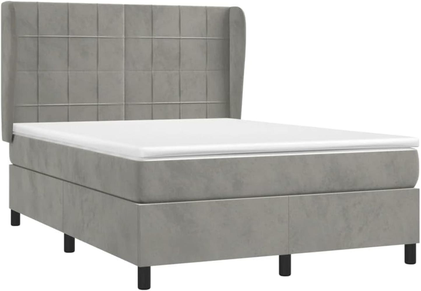 vidaXL Boxspringbett mit Matratze Hellgrau 140x200 cm Samt Bild 1