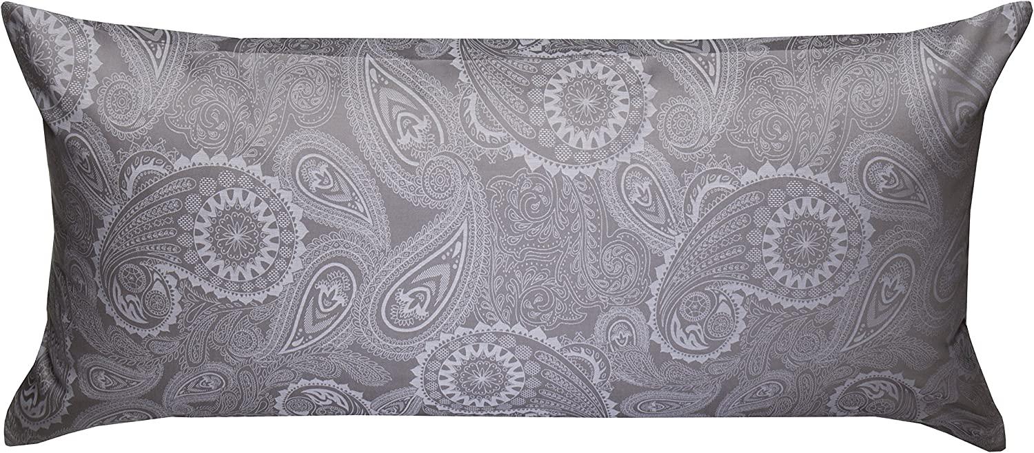 Bettwaesche-mit-Stil Mako-Satin Damast Paisley Bettwäsche "Davos" weiß-grau Kissenbezug 40x80 cm Bild 1