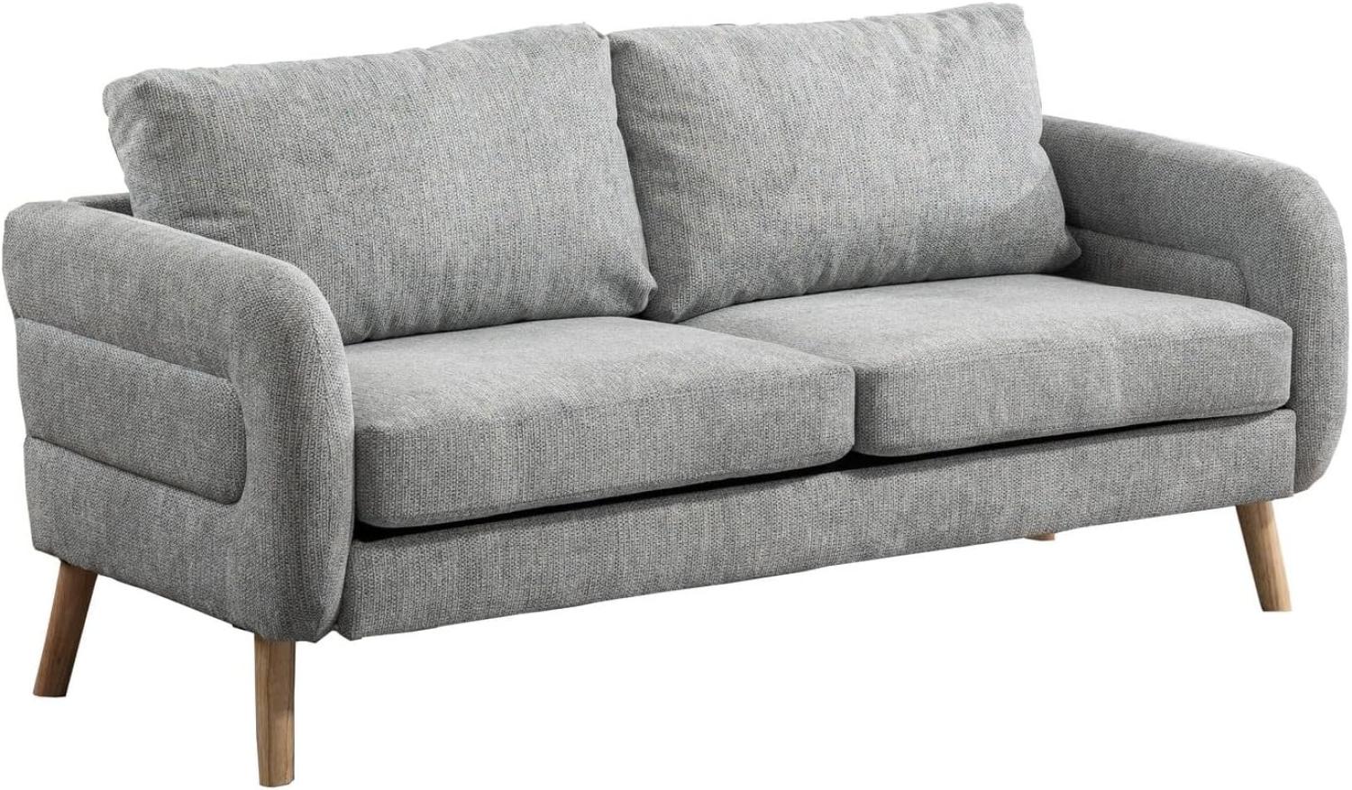 MEUBLE COSY 2 Sitzer Sofa Kleines Couch mit Armlehne aus Stoff Holzbein für Wohnzimmer Schlafzimmer Wohnungen, Skandinavisch, Grau, 159x72x76cm, Holz Bild 1