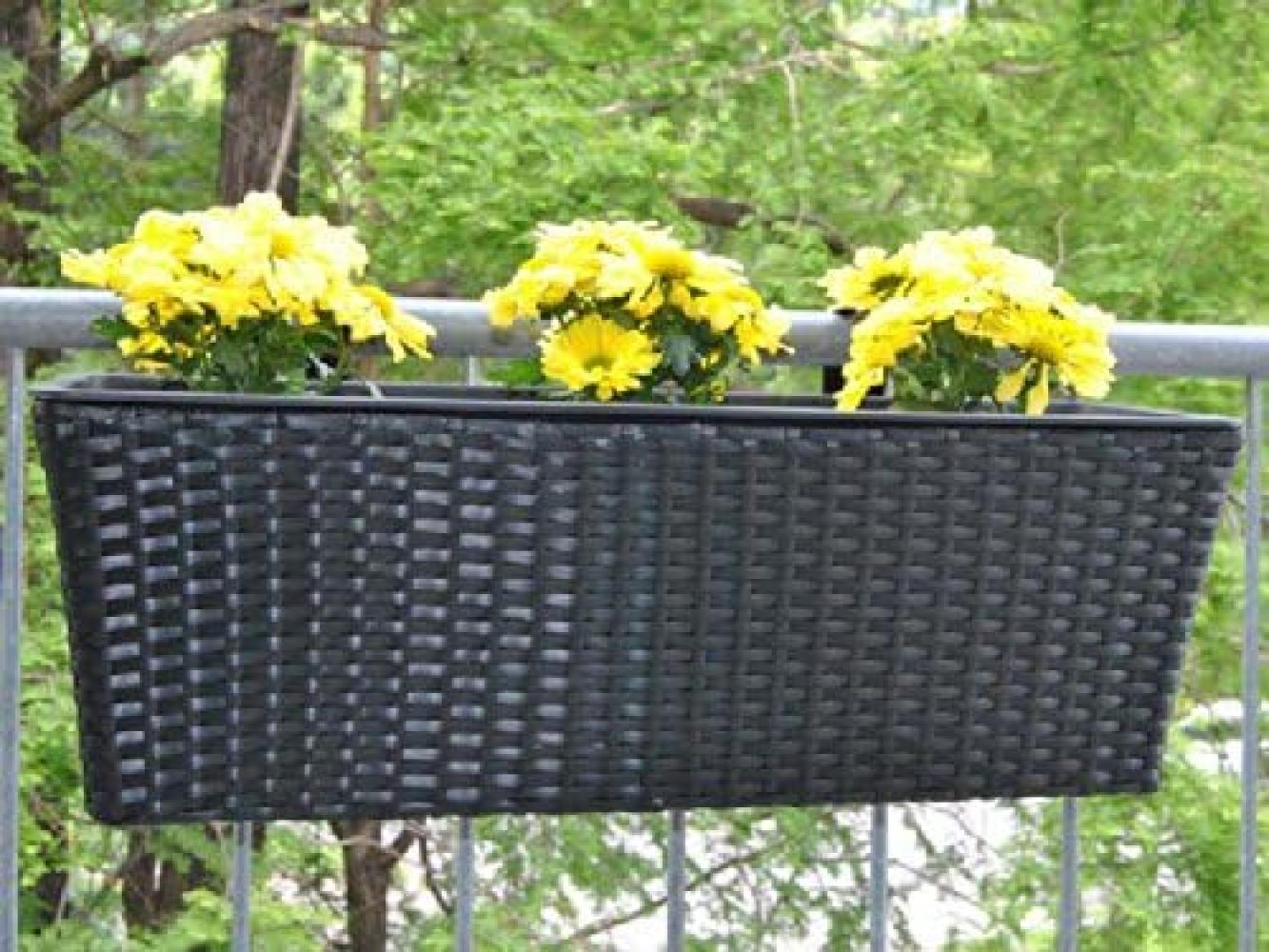 Pflanzkübel Blumenkübel Blumenkasten Rechteck Polyrattan LxBxH 60x19x20cm schwarz Bild 1