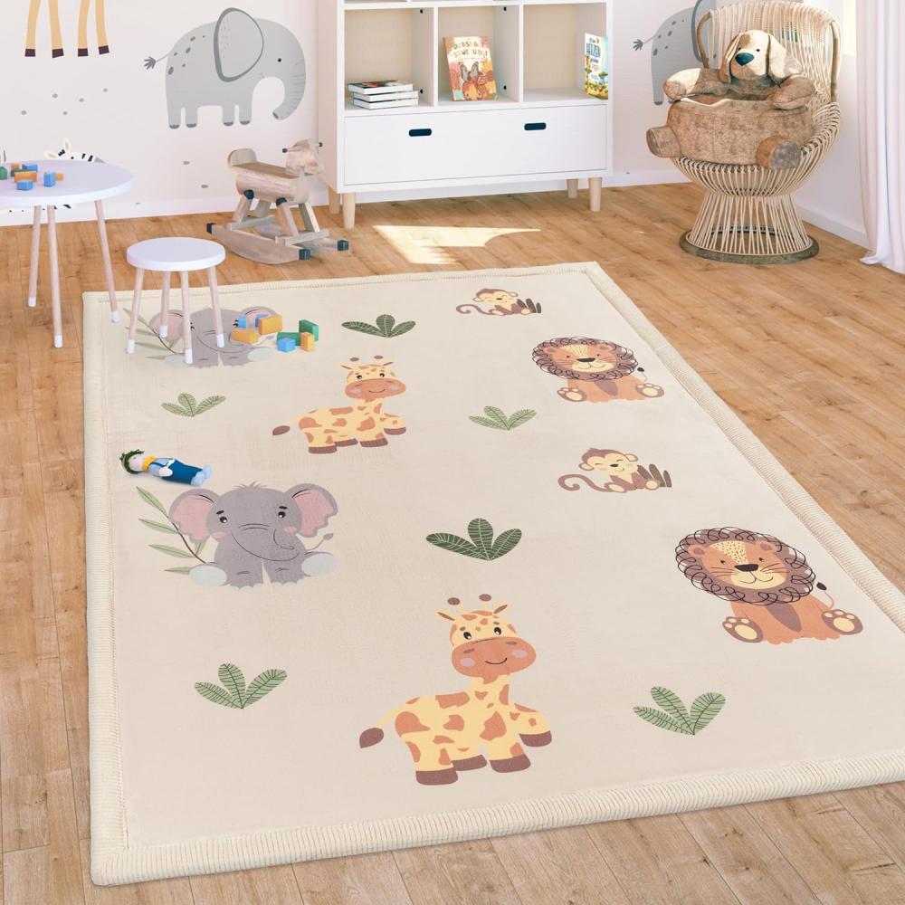 Paco Home Teppich Kinderzimmer Baby Krabbeldecke Krabbelmatte Spielmatte Waschbar rutschfest Regenbogen Planet Sonne Tiere Weich, Grösse:80x150 cm, Farbe:Beige Bild 1