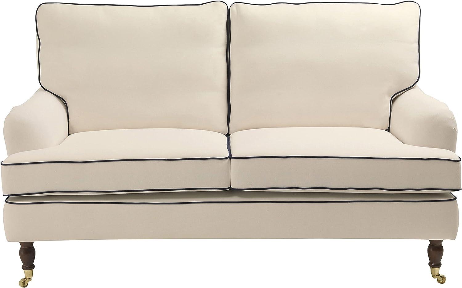 Passion Sofa 2-Sitzer Flachgewebe Leinenoptik Creme/Blau Buche Nussbaumfarben Bild 1