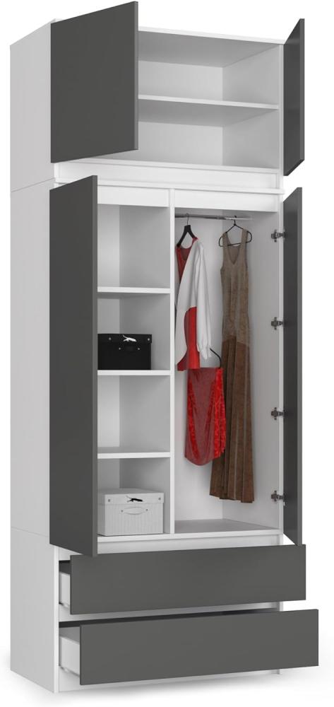 BDW Kleiderschrank 4 Türen, 4 Einlegeböden, Kleiderbügel, 2 Schubladen Kleiderschrank für das Schlafzimmer Wohnzimmer Diele 234x90x51cm (Weiß/Grau), ONE SIZE Bild 1