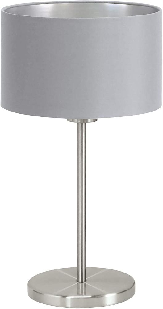 Eglo 31628 Tischlampe PASTERI nickel-matt, Textil grau E27 max. 1X40W H:42cm Ø23 mit Kabelschalter Bild 1