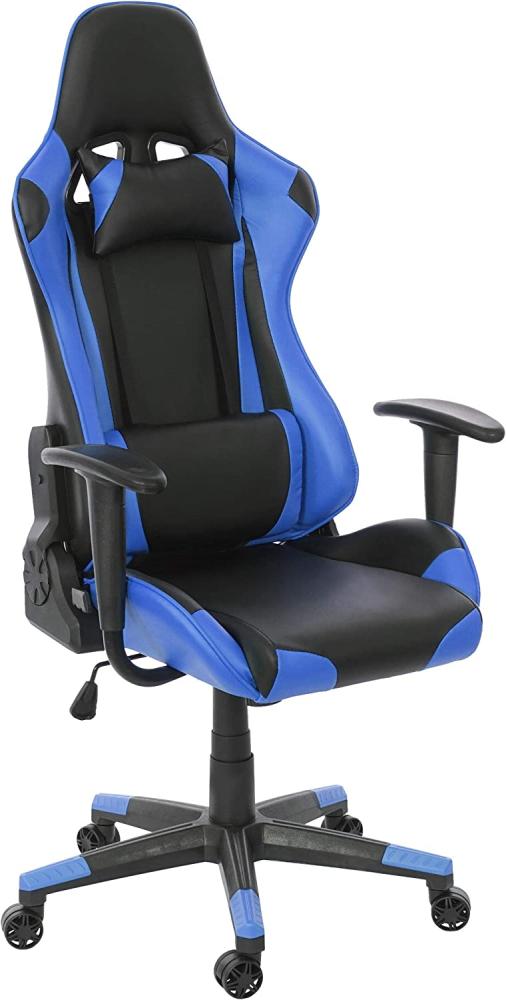 Bürostuhl HWC-D25, Schreibtischstuhl Gamingstuhl Chefsessel Bürosessel, 150kg belastbar Kunstleder ~ schwarz/blau Bild 1