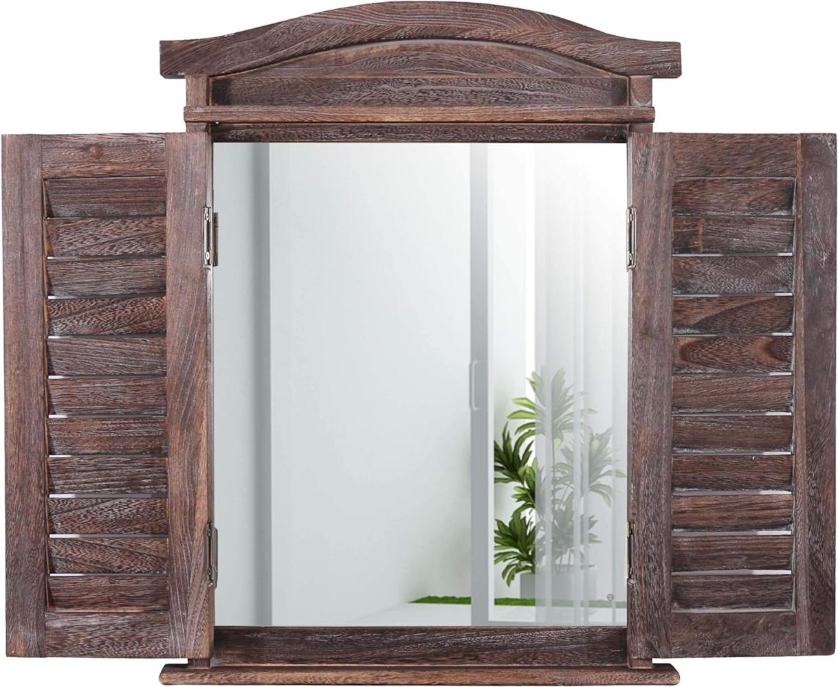 Wandspiegel Spiegelfenster mit Fensterläden 53x42x5cm ~ braun shabby Bild 1