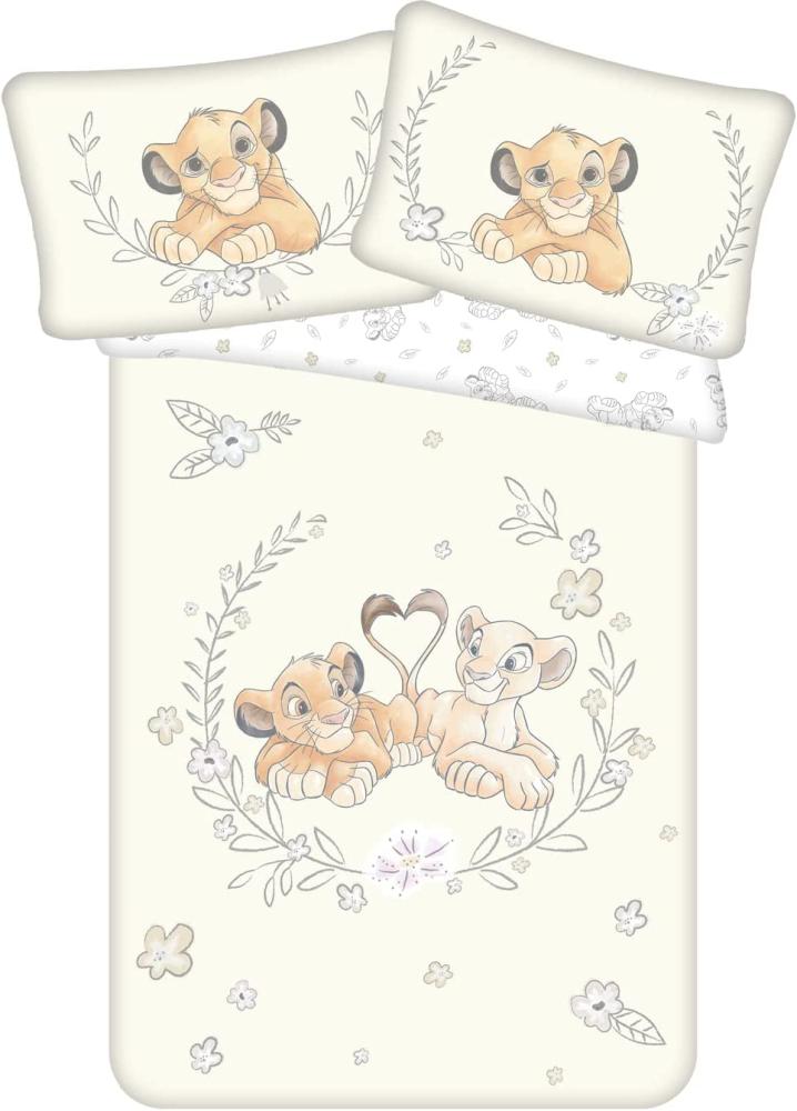 Disney Kinder BettwÃ¤sche Wendemotiv Lion King Simba und Nala Blumen Bettdecke 100x135 + Kopfkissen 40x60 cm, 100 % Baumwolle Bild 1