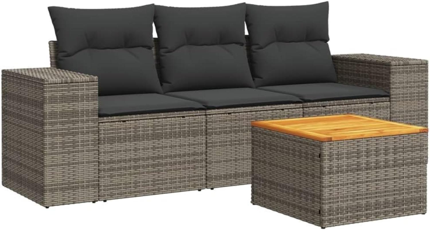 vidaXL 4-tlg. Garten-Sofagarnitur mit Kissen Grau Poly Rattan Bild 1