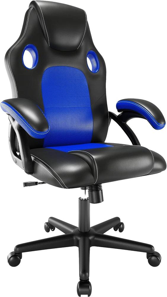 Play haha. Gaming Stuhl Büro Stuhl Drehstuhl Computer Stuhl Ergonomie Konferenz Stuhl Arbeits Stuhl Lordosenstütze PU-Leder Verstellbarer Arbeitsstuhl Gaslift ist SGS-geprüft(Blau) Bild 1