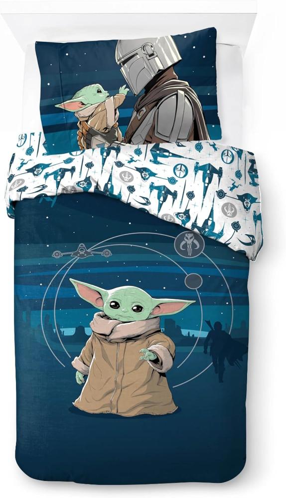 Character World Disney Offizielles Star Wars The Mandalorian Bettwäsche-Set für Einzelbett, wendbar, 2-seitig, inkl. passendem Kissenbezug, Grogu Baby Yoda Power-Design, Kinderbett-Set Bild 1