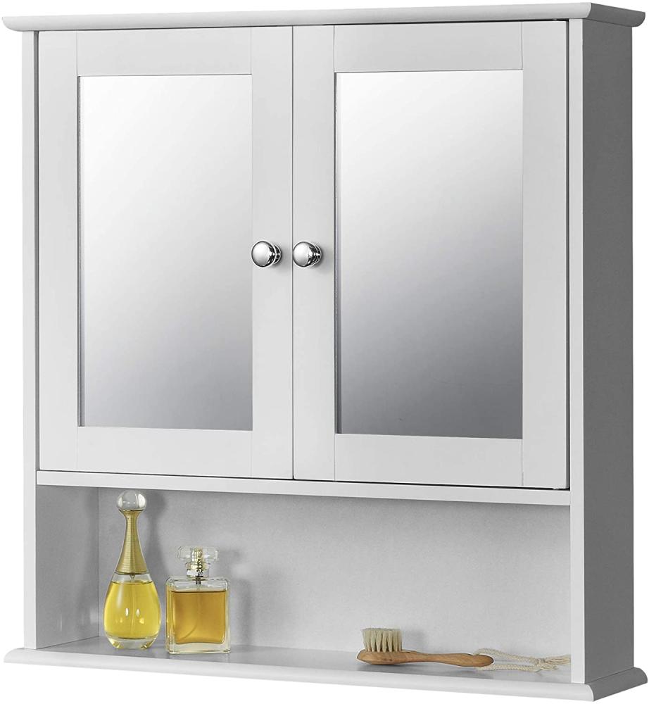 Badezimmerschrank Linz 58x56x13 cm mit Spiegel MDF Weiß en. casa Bild 1