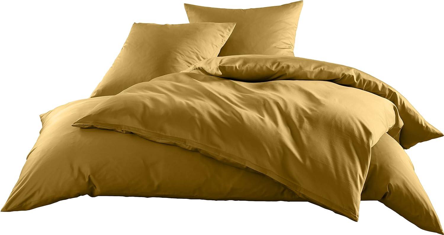 Mako-Satin Baumwollsatin Bettwäsche Uni einfarbig zum Kombinieren (Bettbezug 200 cm x 220 cm, Gold) viele Farben & Größen Bild 1