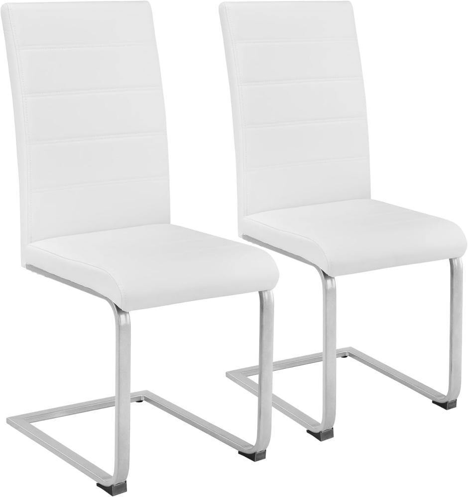 tectake 800451 2er Set Esszimmerstuhl, Kunstleder Stuhl mit hoher Rückenlehne, Schwingstuhl mit ergonomisch geformter Rückenlehne (2er Set weiß | Nr. 402550) Bild 1
