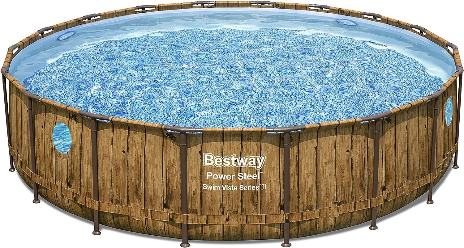 Power Steel™ Swim Vista Series™ Frame Pool Komplett-Set mit Filterpumpe Ø 549 x 122 cm, Holz-Optik (Pinie), rund Bild 1