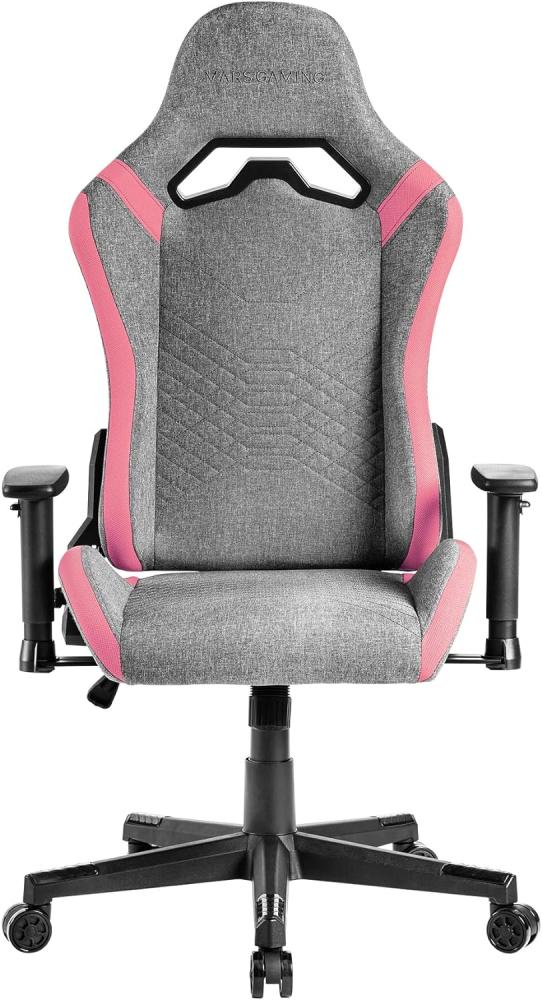 Mars Gaming MGC-PRO, Professioneller Gaming-Stuhl, Atmungsaktive Textiloberfläche, 2D-Armlehnen und 135° Verstellbare Rückenlehne, Soft-Touch Lenden- und Nackenkissen, XL-Rollen, Rosa Bild 1