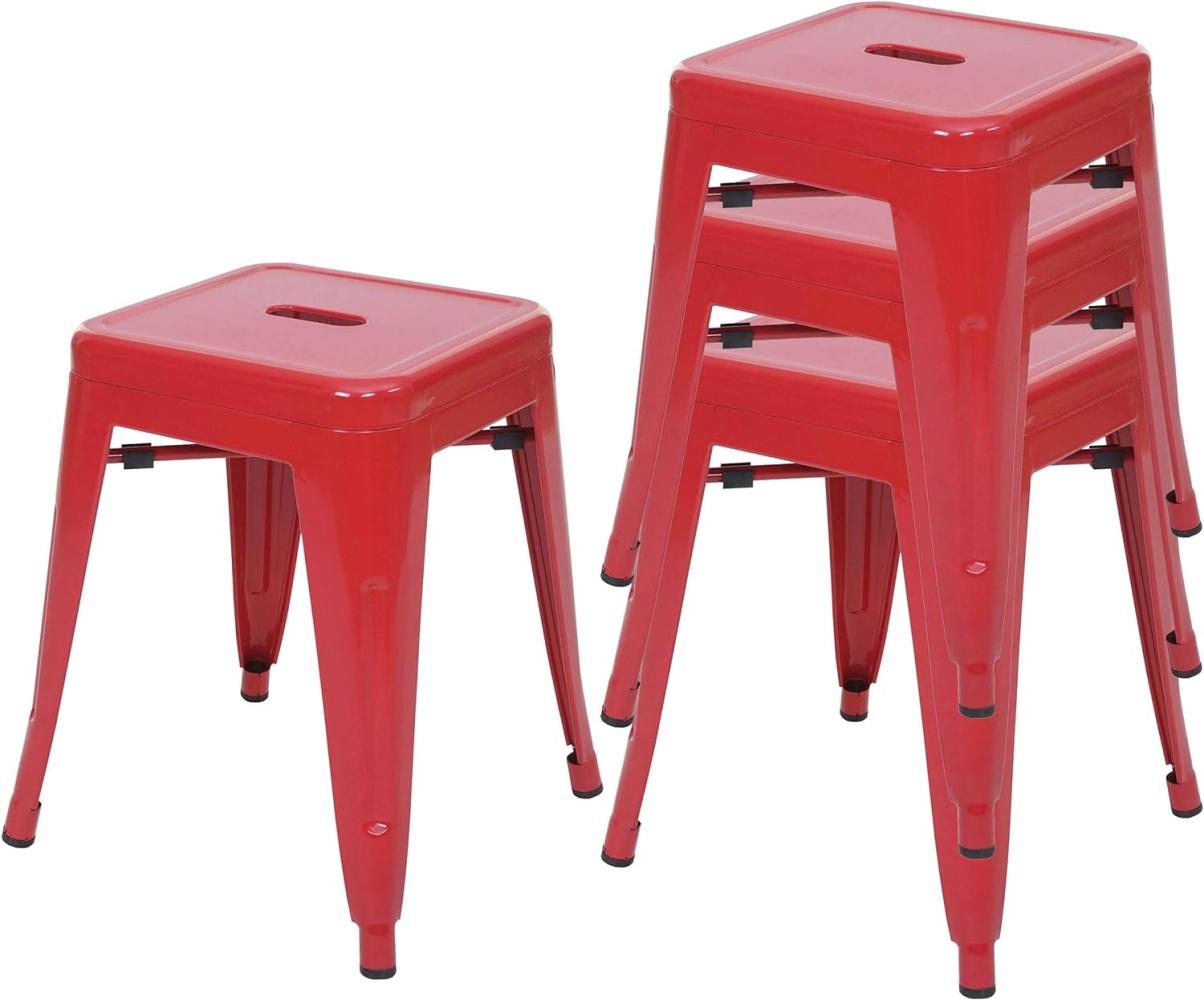 4er-Set Hocker HWC-A73, Metallhocker Sitzhocker, Metall Industriedesign stapelbar ~ rot Bild 1