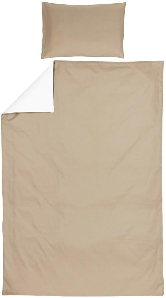 Meyco Home Basic Jersey Uni Bettwäsche für 1-Person (aus 100% Baumwolle, atmungsaktives Material, einfache Pflege, praktischer Einschlagstreifen, Maße: 140 x 200/220 cm), Taupe/Cremeweiß Bild 1