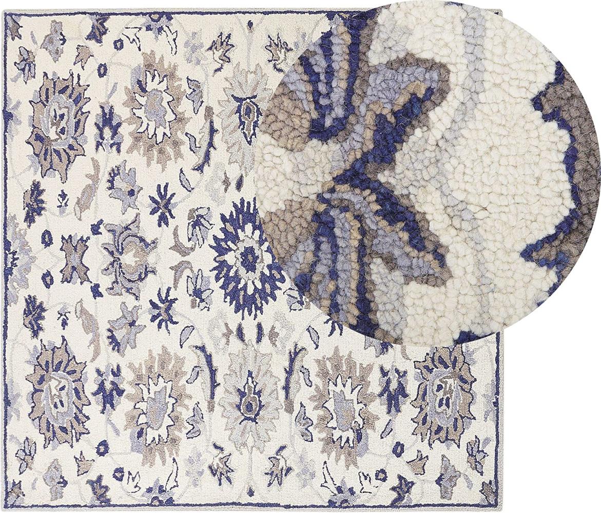 Teppich Wolle beige blau 200 x 200 cm Kurzflor KUMRU Bild 1