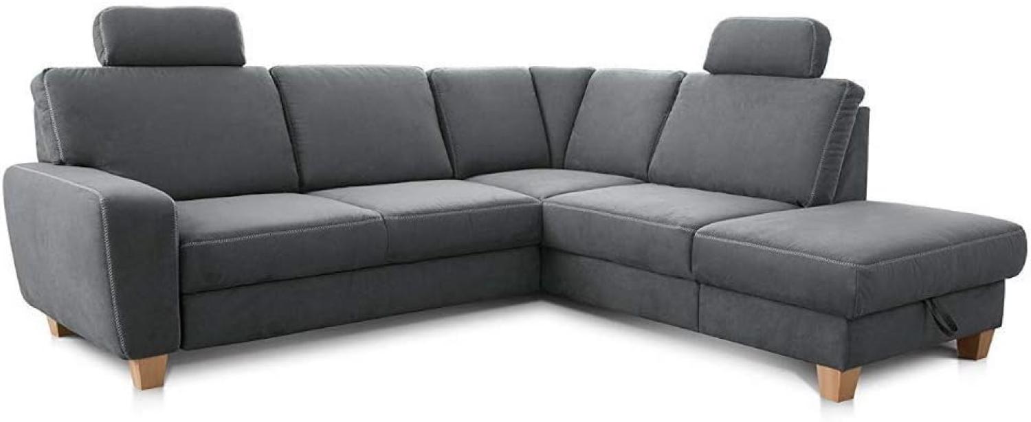 Cavadore Ecksofa Wisconsin mit Federkern / Eck-Couch mit 2 Kopfstützen / Landhausstil / Holzfüße in Buche / Mikrofaser / Größe: 248 x 88 x 215 cm (BxHxT) / Farbe: Grau Bild 1