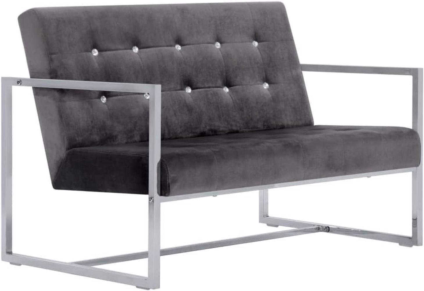 vidaXL 2-Sitzer-Sofa mit Armlehnen Dunkelgrau Chrom und Samt Bild 1