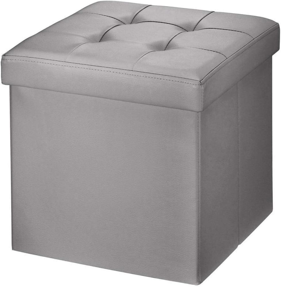 BRIAN & DANY Sitzhocker faltbar Sitzbank Kunstleder Aufbewahrungsbox mit Stauraum, Grau, 38 x 38 x 38cm Bild 1