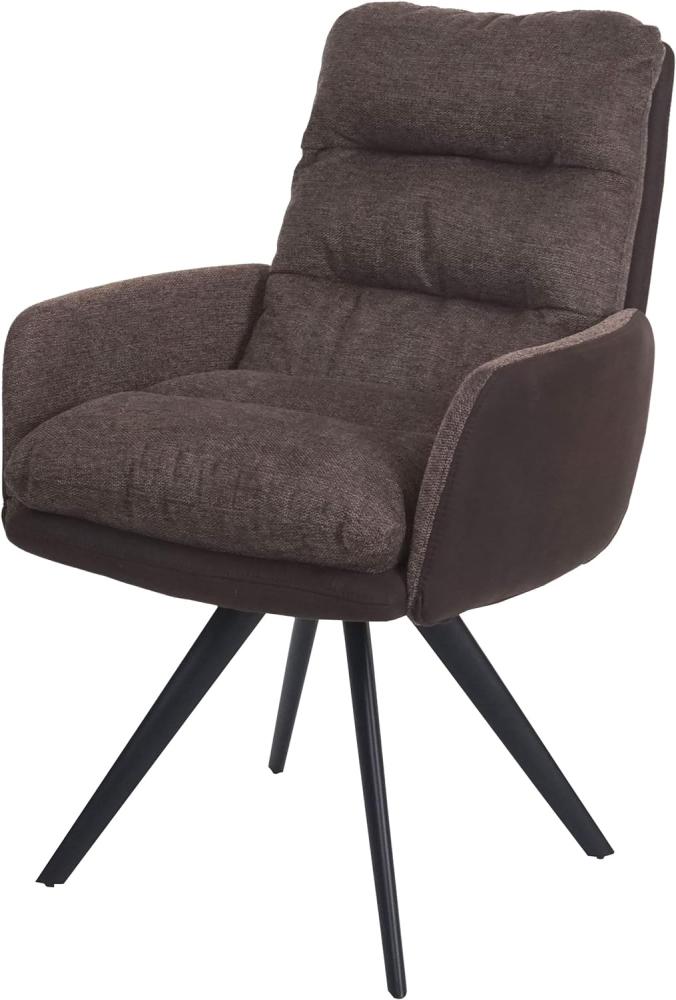 Esszimmerstuhl HWC-G66, Küchenstuhl Stuhl, drehbar Auto-Position Stoff/Textil ~ braun-dunkelbraun, mit Armlehne Bild 1