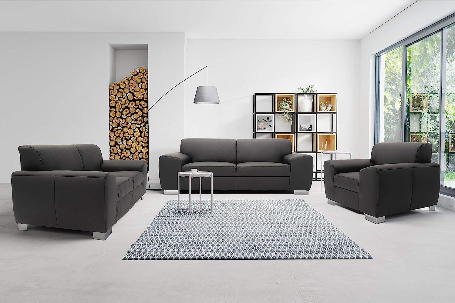 DOMO. collection Ricardo Couch 3-Sitzer Sofa/Breite: 224 cm, Garnituren mit Federkern in Kunstleder, schwarz, 224x95x81 cm Bild 1