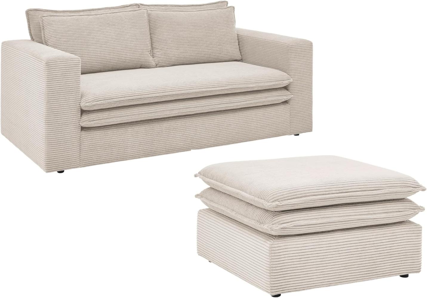Sofa 2-Sitzer Pesaro in beige Cord Set inkl. Hocker Bild 1