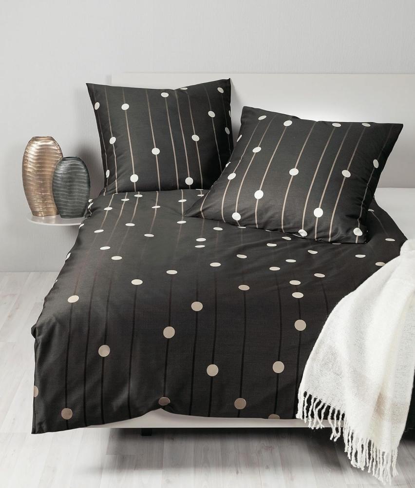 Janine J.D. Mako-Satin Bettwäsche 155x220 Punkte Streifen schwarz sand 87089-07 Bild 1