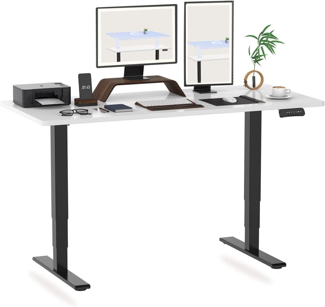 Höhenverstellbarer Schreibtisch 160 x 80 cm - 3-Fach-Teleskop - Schreibtisch mit Memory-Steuerung und Softstart/-Stop - Schreibtisch Höhenverstellbar von Flexispot (Weiß, Gestell Schwarz) Bild 1