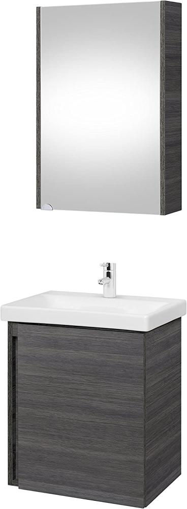 Planetmöbel Waschbeckenunterschrank mit Keramikwaschbecken & Spiegelschrank 50cm in Anthrazit, modernes Badmöbel Set für Badezimmer WC Bild 1