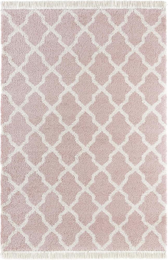 Hochflor Teppich Fransen Pearl Rosa Creme - 80x150x3,5cm Bild 1