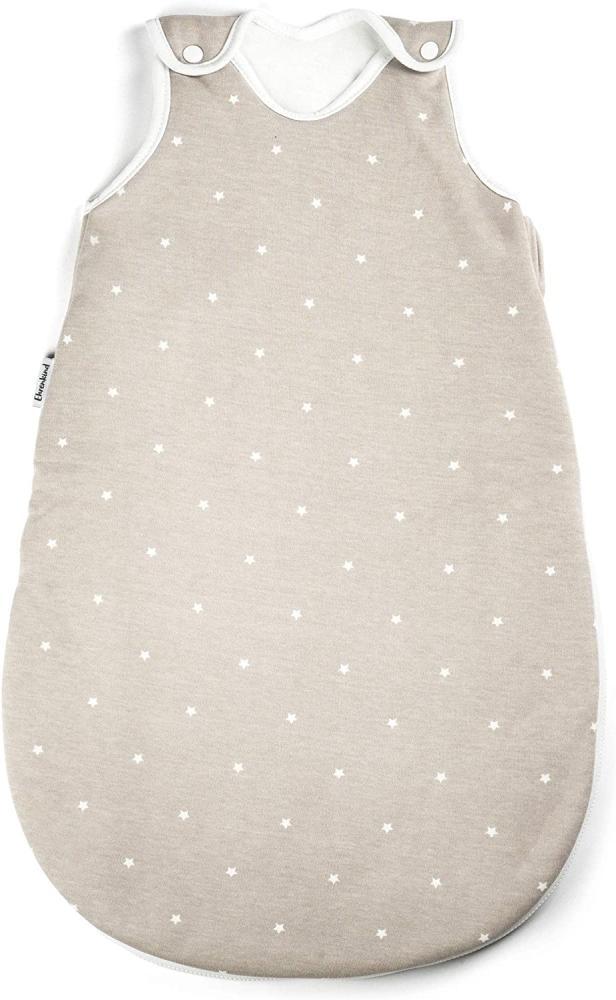 Ehrenkind® Baby Sommerschlafsack Rund | Bio-Baumwolle | Sommer Schlafsack Baby Gr. 62/68 Farbe Taupe mit weißen Sternen Bild 1