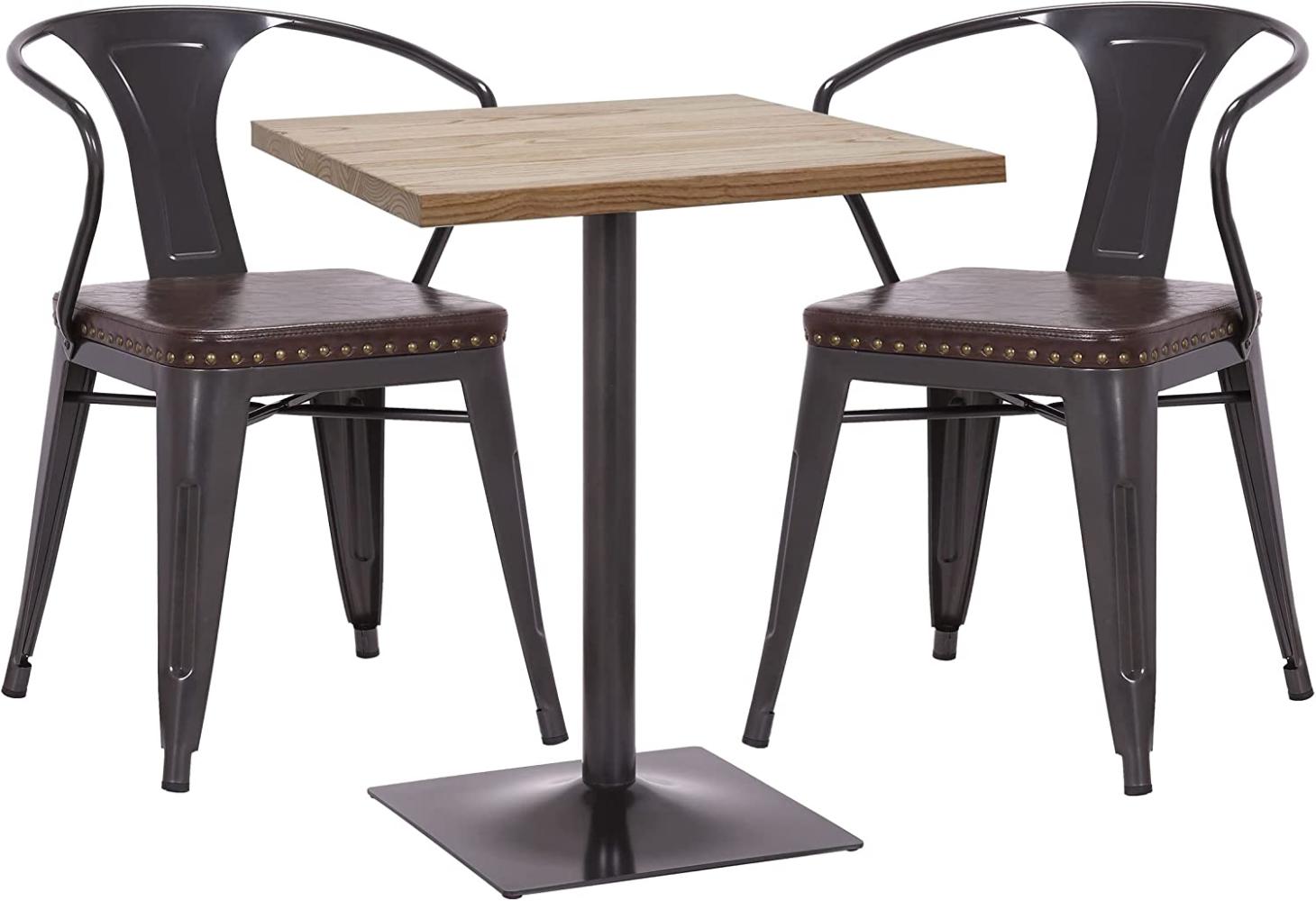 Set Bistrotisch 2x Esszimmerstuhl HWC-H10d, Stuhl Tisch Küchenstuhl Gastronomie MVG ~ schwarz-braun, Tisch hellbraun Bild 1