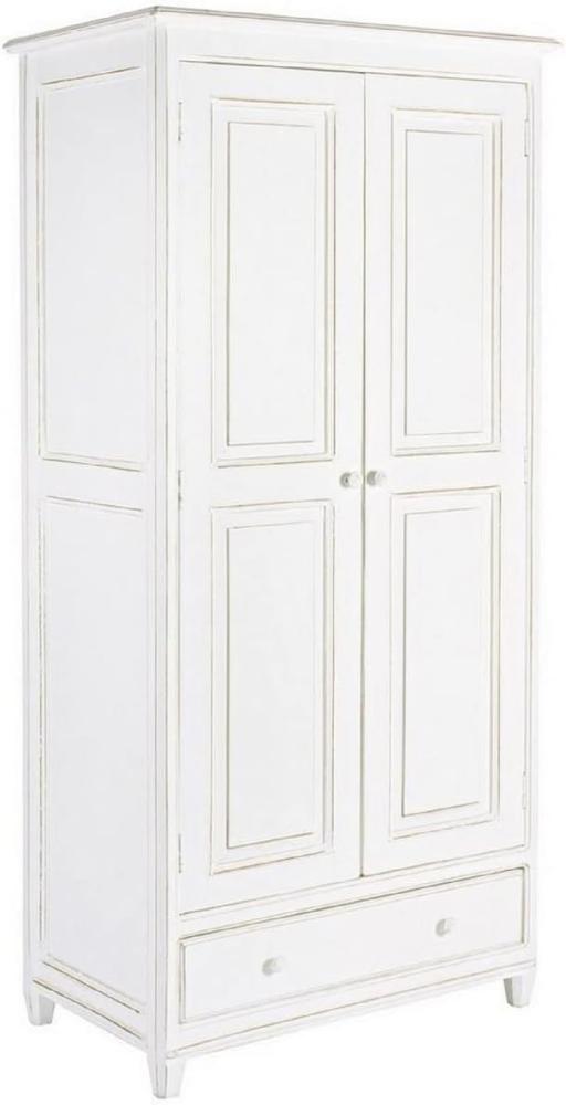 Casa Padrino Landhausstil Schlafzimmerschrank Antik Weiß 90 x 55 x H. 190 cm - Massivholz Kleiderschrank mit 2 Türen und Schublade - Massivholz Schlafzimmer Möbel im Landhausstil Bild 1