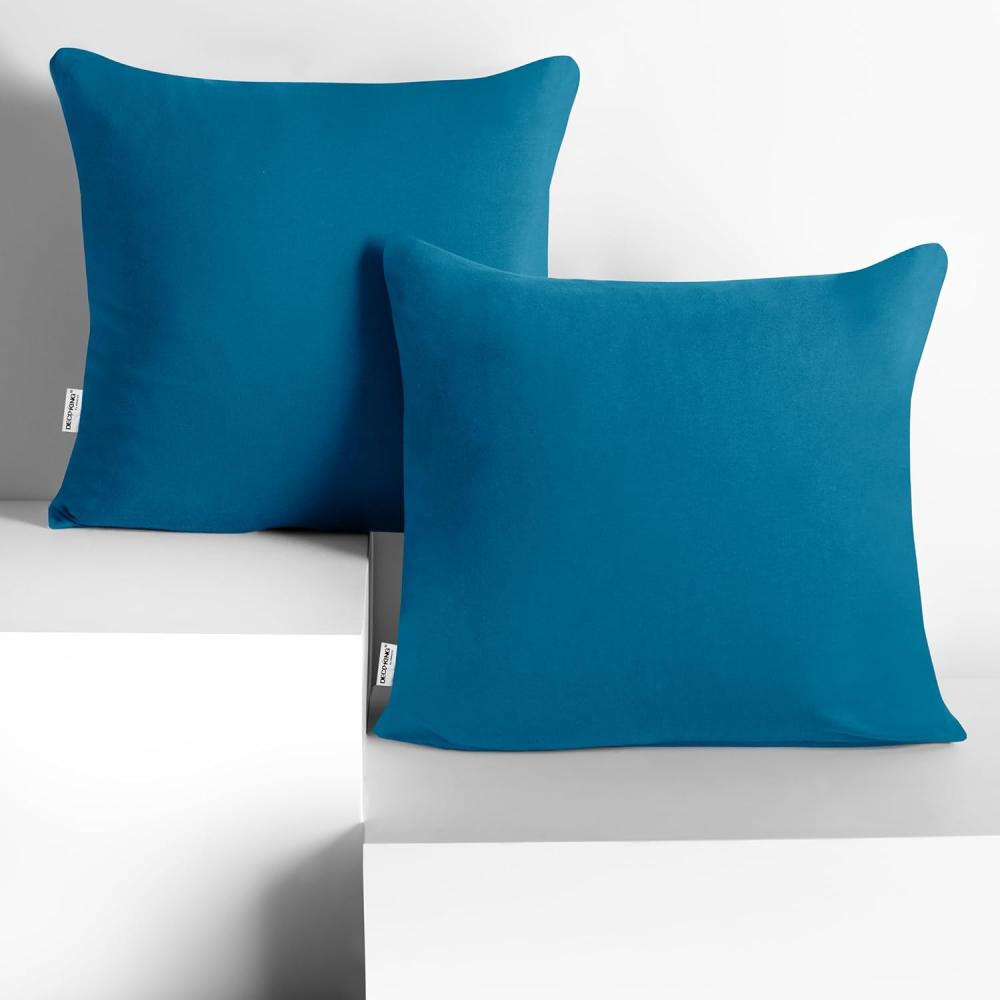DecoKing 2 Kissenbezüge 50x50 cm Jersey Baumwolle Reißverschluss blau Amber Bild 1