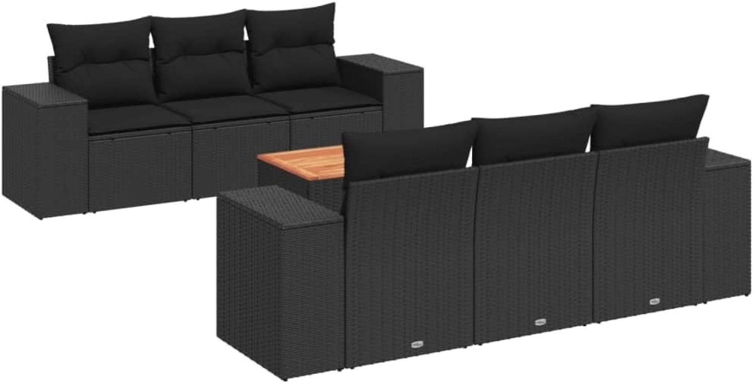 vidaXL 7-tlg. Garten-Sofagarnitur mit Kissen Schwarz Poly Rattan Bild 1