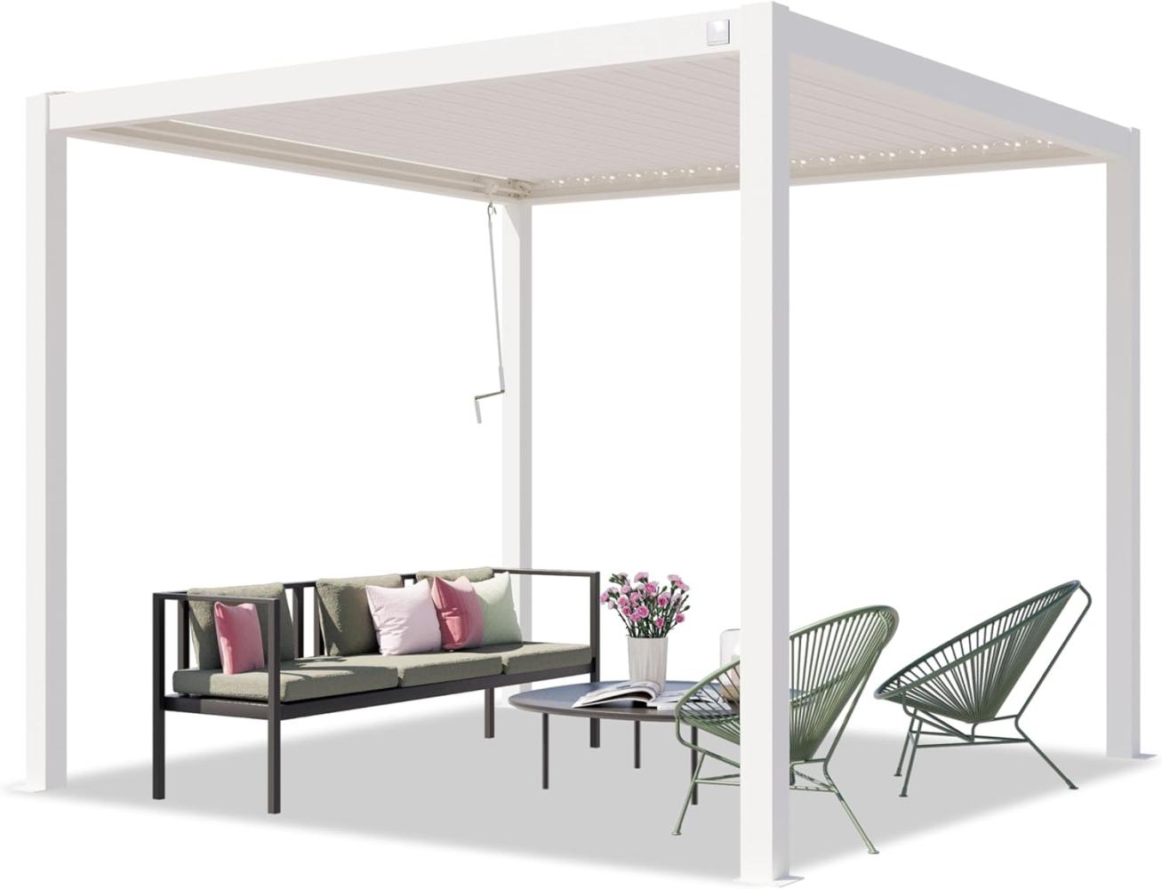 PRIMEYARD Pergola 3x3 m Aluminium-Pfosten mit Lamellendach aus Stahl weiße Terrassenüberdachung Bild 1