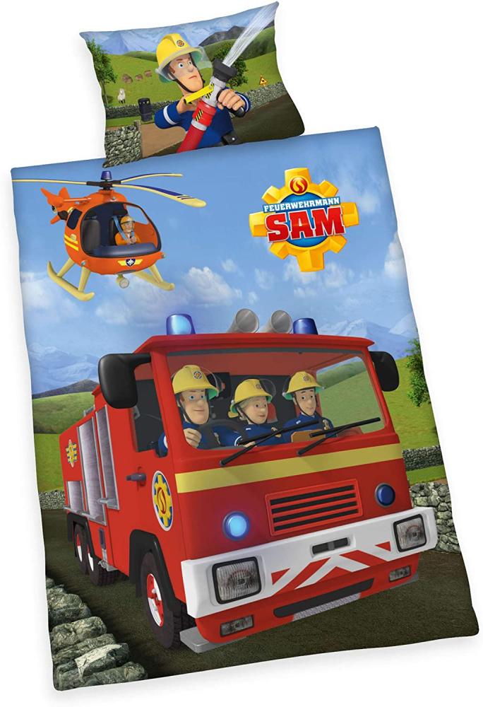 Herding Feuerwehrmann Sam Bettwäsche- Set, Baumwolle, mehrfarbig, 40 x 60 cm, 100 x 135 cm Bild 1